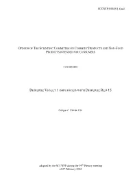 Opinion on the SCCNFP on Disperse Violet 1 Impurified with Disperse Red