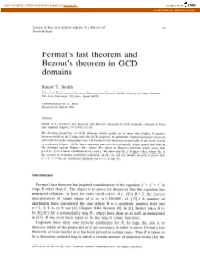 Fermat's Bezout's Domains Last Theorem and Theorem In