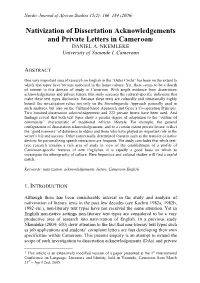 Nativization of Dissertation Acknowledgements and Private Letters in Cameroon1 DANIEL A