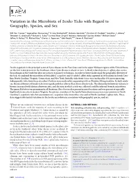 Variation in the Microbiota of Ixodes Ticks with Geography, Species And