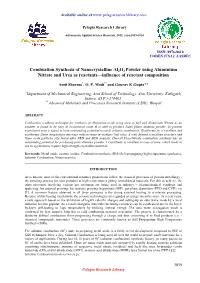 Combustion Synthesis of Nanocrystalline Al2o3 Powder