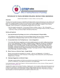 Psychology of Peace and Mass Violence: Instructional Resources