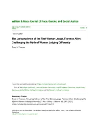 The Jurisprudence of the First Woman Judge, Florence Allen: Challenging the Myth of Women Judging Differently