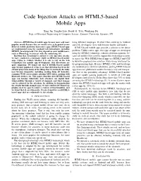 Code Injection Attacks on HTML5-Based Mobile Apps