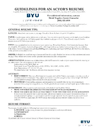 Guidelines for an Actor's Resume