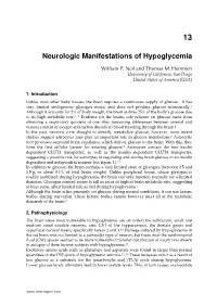 Neurologic Manifestations of Hypoglycemia