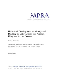 Historical Development of Money and Banking in Eritrea from the Axumite Kingdom to the Present