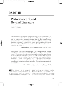 PART III Performance of and Beyond Literature