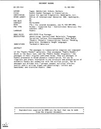 Pashto Reader Passages in Transcription. INSTITUTION Center for Applied Linguistics, Washington, D.C