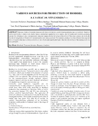 Various Sources for Production of Biodisel