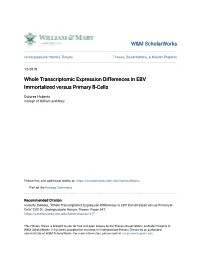Whole Transcriptomic Expression Differences in EBV Immortalized Versus Primary B-Cells