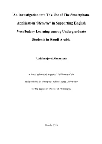 An Investigation Into the Use of the Smartphone Application 'Memrise'