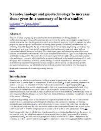 Nanotechnology and Picotechnology to Increase Tissue Growth: a Summary of in Vivo Studies