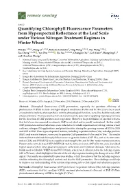 Quantifying Chlorophyll Fluorescence Parameters from Hyperspectral Reﬂectance at the Leaf Scale Under Various Nitrogen Treatment Regimes in Winter Wheat