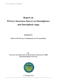 Report on Privacy Awareness Survey on Smartphones and Smartphone Apps