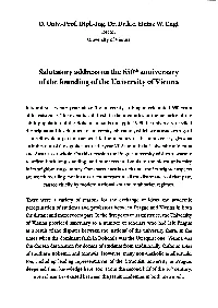 Salutatory Address on the 650Th Anniversary of the Founding of the University of Vienna