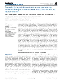 Supraphysiological Doses of Performance Enhancing Anabolic-Androgenic Steroids Exert Direct Toxic Effects on Neuron-Like Cells