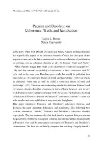 Putnam and Davidson on Coherence, Truth, and Justification