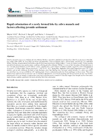 Rapid Colonisation of a Newly Formed Lake by Zebra Mussels and Factors Affecting Juvenile Settlement