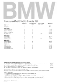 Recommended Retail Price List – December 2020