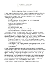 Experiencing Anxiety Or Panic Attacks