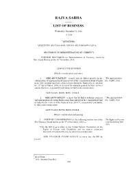 Rajya Sabha —— List of Business