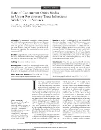 Rate of Concurrent Otitis Media in Upper Respiratory Tract Infections with Specific Viruses