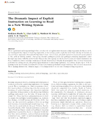 The Dramatic Impact of Explicit Instruction on Learning to Read in A