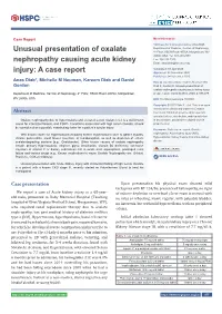 Unusual Presentation of Oxalate Nephropathy Causing Acute