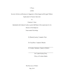 A Thesis Entitled Narrative Abilities and Resistance to Suggestion In