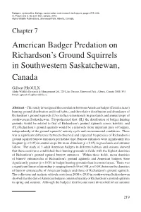 American Badger Predation on Richardson's Ground Squirrels In