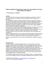 National Legislative Framework for Water User Associations out of Sync with Traditional Institutions
