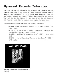 Upheaval Records Interview