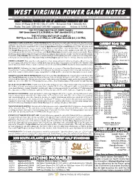 West Virginia Power Game Notes