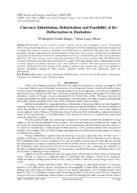 Currency Substitution, Dollarisation and Possibility of De- Dollarisation in Zimbabwe
