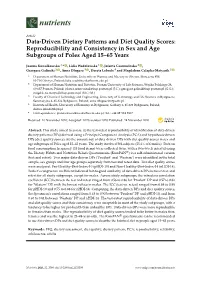 Data-Driven Dietary Patterns and Diet Quality Scores: Reproducibility and Consistency in Sex and Age Subgroups of Poles Aged 15–65 Years
