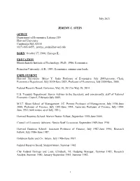 July 2021 JEREMY C. STEIN OFFICE Department Of