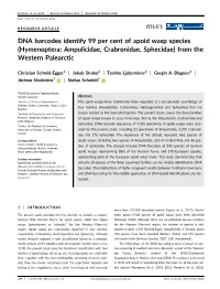 DNA Barcodes Identify 99 Per Cent of Apoid Wasp Species (Hymenoptera: Ampulicidae, Crabronidae, Sphecidae) from the Western Palearctic