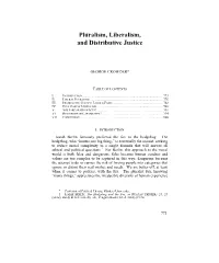 Pluralism, Liberalism, and Distributive Justice