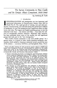 The Syrian Community in New Castle and Its Unique Alawi Component, 1900-1940 Anthony B