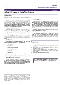 A Short Overview of Ebola Virus Disease