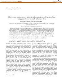 Effect of Grain Processing on Nutritional and Physico-Chemical, Functional and Pasting Properties of Amaranth and Quinoa Flours