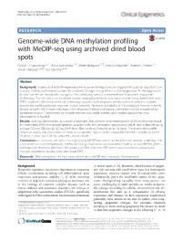 Genome-Wide DNA Methylation Profiling with Medip-Seq Using Archived Dried Blood Spots Nicklas H