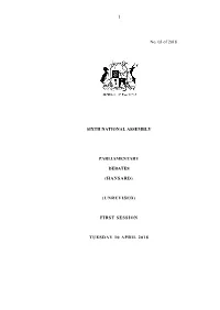 (Hansard) (Unrevised) First Session Tuesday 10 April 2018