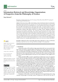 Information Retrieval and Knowledge Organization: a Perspective from the Philosophy of Science
