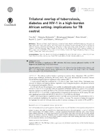 Trilateral Overlap of Tuberculosis, Diabetes and HIV-1 in a High-Burden African Setting: Implications for TB Control