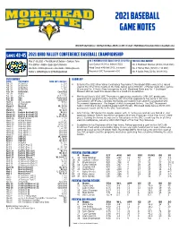 2021 Baseball GAME NOTES