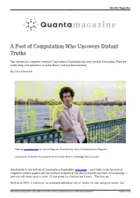 A Poet of Computation Who Uncovers Distant Truths