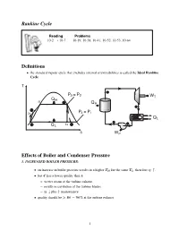 Rankine Cycle Definitions Effects of Boiler and Condenser Pressure