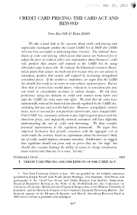 Credit Card Pricing: the Card Act and Beyond